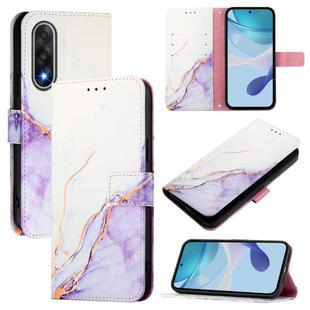For OnePlus Ace 5 Ultra PT003 Marble Pattern Flip Leather Phone Case(White Purple)