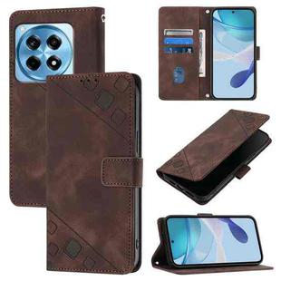 For OnePlus 12R 5G Global Skin-feel Embossed Leather Phone Case(Brown)