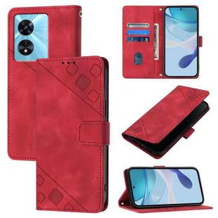 For OnePlus Nord N300 Skin-feel Embossed Leather Phone Case(Red)