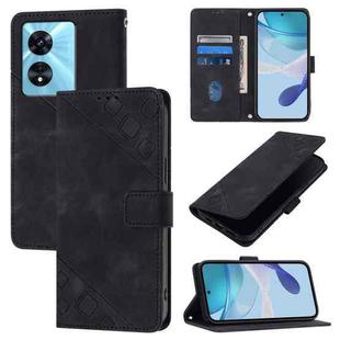 For OnePlus Nord N300 Skin-feel Embossed Leather Phone Case(Black)