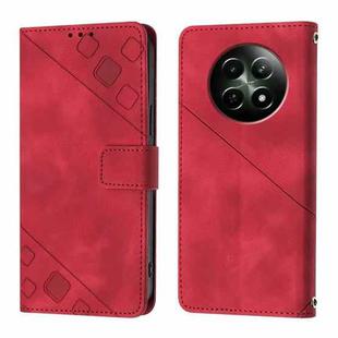 For Realme 12 5G Global Skin-feel Embossed Leather Phone Case(Red)