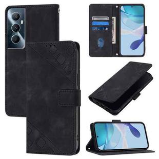 For Realme C65 4G Global Skin-feel Embossed Leather Phone Case(Black)