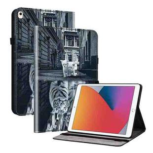 For iPad 10.2 2021 / Air 10.5 Crystal Texture Painted Leather Smart Tablet Case(Cat Reflection Tiger)