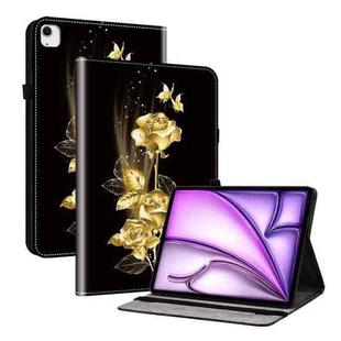 For iPad Air 13 2024 Crystal Texture Painted Leather Smart Tablet Case(Gold Butterfly Rose)