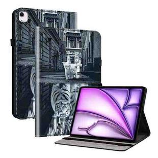 For iPad Air 11 2024 Crystal Texture Painted Leather Smart Tablet Case(Cat Reflection Tiger)