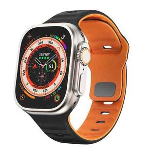 For Apple Watch SE 2023 44mm Wave Texture Reverse Buckle Silicone Watch Band(Black Orange)