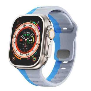 For Apple Watch SE 2023 44mm Wave Texture Reverse Buckle Silicone Watch Band(Grey Blue)