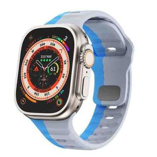 For Apple Watch Series 9 41mm Wave Texture Reverse Buckle Silicone Watch Band(Grey Blue)