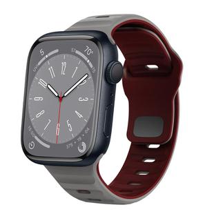 For Apple Watch Series 8 45mm Wave Texture Reverse Buckle Silicone Watch Band(Space Grey Wine Red)