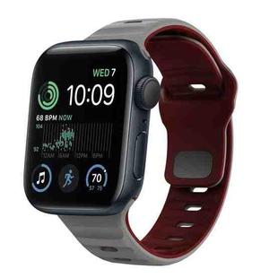 For Apple Watch SE 2022 44mm Wave Texture Reverse Buckle Silicone Watch Band(Space Grey Wine Red)