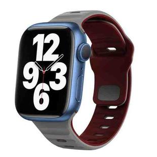 For Apple Watch Series 7 45mm Wave Texture Reverse Buckle Silicone Watch Band(Space Grey Wine Red)