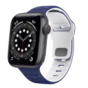 For Apple Watch Series 6 44mm Wave Texture Reverse Buckle Silicone Watch Band(Midnight Blue White)