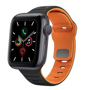 For Apple Watch Series 5 44mm Wave Texture Reverse Buckle Silicone Watch Band(Black Orange)