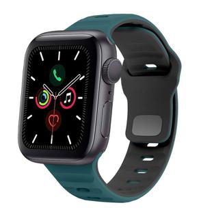 For Apple Watch Series 5 40mm Wave Texture Reverse Buckle Silicone Watch Band(Green Black)