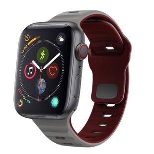 For Apple Watch Series 4 44mm Wave Texture Reverse Buckle Silicone Watch Band(Space Grey Wine Red)