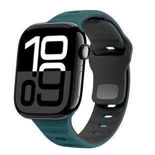 For Apple Watch Series 10 46mm Wave Texture Reverse Buckle Silicone Watch Band(Green Black)