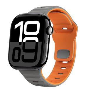 For Apple Watch Series 10 46mm Wave Texture Reverse Buckle Silicone Watch Band(Space Grey Orange)