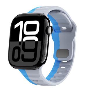 For Apple Watch Series 10 46mm Wave Texture Reverse Buckle Silicone Watch Band(Grey Blue)