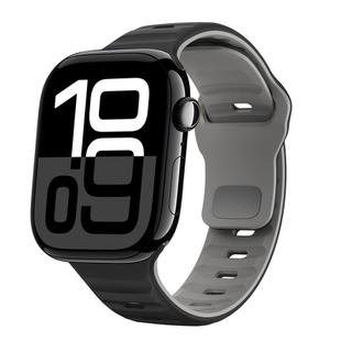 For Apple Watch Series 10 42mm Wave Texture Reverse Buckle Silicone Watch Band(Black Grey)