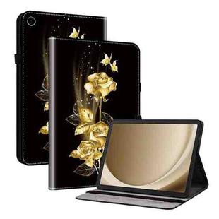 For Samsung Galaxy Tab A9+ Crystal Texture Painted Leather Tablet Case(Gold Butterfly Rose)