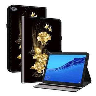 For Huawei MediaPad M5 Lite 10 / C5 10.1 Crystal Texture Painted Leather Smart Tablet Case(Gold Butterfly Rose)