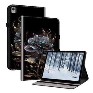 For Nokia T21 Crystal Texture Painted Leather Tablet Case(Black Rose)