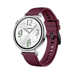 For Huawei Watch GT 4 18mm Texture Black Buckle Silicone Watch Band(Wine Red)