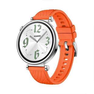 For Huawei Watch GT 4 18mm Texture Silver Buckle Silicone Watch Band(Orange)