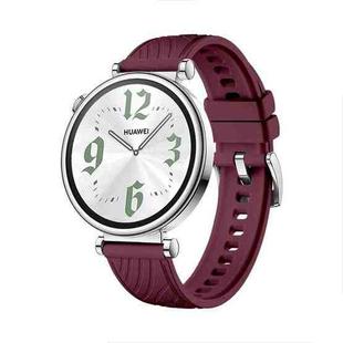 For Huawei Watch GT 4 18mm Texture Silver Buckle Silicone Watch Band(Wine Red)