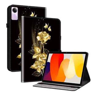 For Xiaomi Redmi Pad SE Crystal Texture Painted Leather Tablet Case(Gold Butterfly Rose)