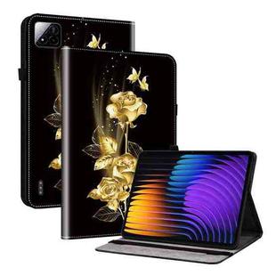 For Xiaomi Pad 7 / Pad 7 Pro Crystal Texture Painted Leather Tablet Case(Gold Butterfly Rose)