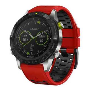 For Garmin Fenix 7X 26mm Three Rows Hole Two Color Silicone Watch Band(Red Black)