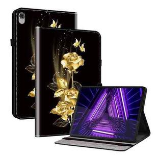 For Lenovo M10 Plus 10.3 Crystal Texture Painted Leather Tablet Case(Gold Butterfly Rose)