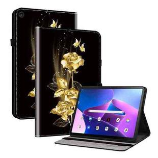 For Lenovo Tab M10 10.1 3rd Gen Crystal Texture Painted Leather Tablet Case(Gold Butterfly Rose)
