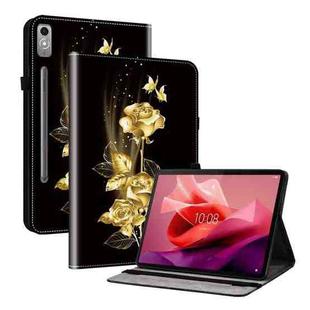 For Lenovo Tab P12 12.7 Crystal Texture Painted Leather Tablet Case(Gold Butterfly Rose)