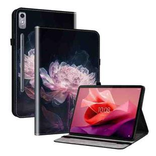 For Lenovo Tab P12 12.7 Crystal Texture Painted Leather Tablet Case(Purple Peony)