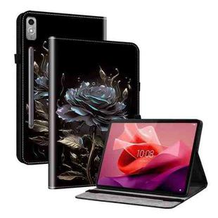 For Lenovo Tab P12 12.7 Crystal Texture Painted Leather Tablet Case(Black Rose)