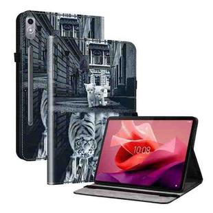 For Lenovo Tab P12 12.7 Crystal Texture Painted Leather Tablet Case(Cat Reflection Tiger)