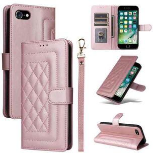 For iPhone SE 2022 / SE 2020 Diamond Lattice Leather Flip Phone Case(Rose Gold)