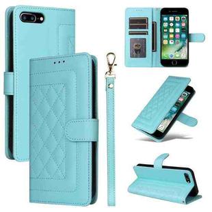 For iPhone 8 Plus / 7 Plus Diamond Lattice Leather Flip Phone Case(Mint Green)