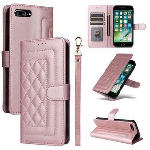 For iPhone 8 Plus / 7 Plus Diamond Lattice Leather Flip Phone Case(Rose Gold)