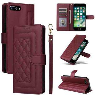 For iPhone 8 Plus / 7 Plus Diamond Lattice Leather Flip Phone Case(Wine Red)