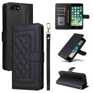 For iPhone 8 Plus / 7 Plus Diamond Lattice Leather Flip Phone Case(Black)