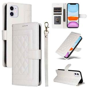 For iPhone 11 Diamond Lattice Leather Flip Phone Case(White)