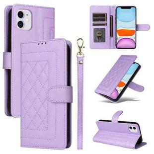 For iPhone 11 Diamond Lattice Leather Flip Phone Case(Light Purple)