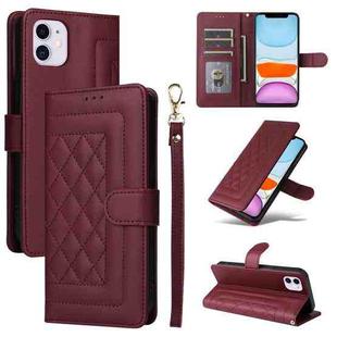 For iPhone 11 Diamond Lattice Leather Flip Phone Case(Wine Red)