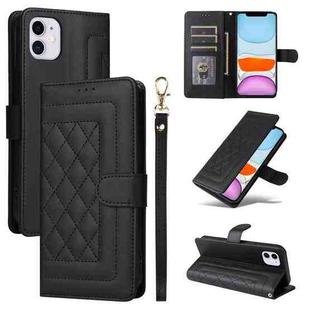 For iPhone 11 Diamond Lattice Leather Flip Phone Case(Black)