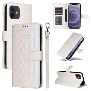 For iPhone 12 / 12 Pro Diamond Lattice Leather Flip Phone Case(White)