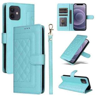For iPhone 12 / 12 Pro Diamond Lattice Leather Flip Phone Case(Mint Green)