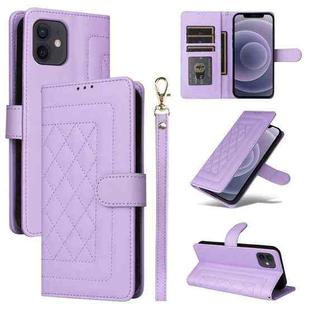 For iPhone 12 / 12 Pro Diamond Lattice Leather Flip Phone Case(Light Purple)